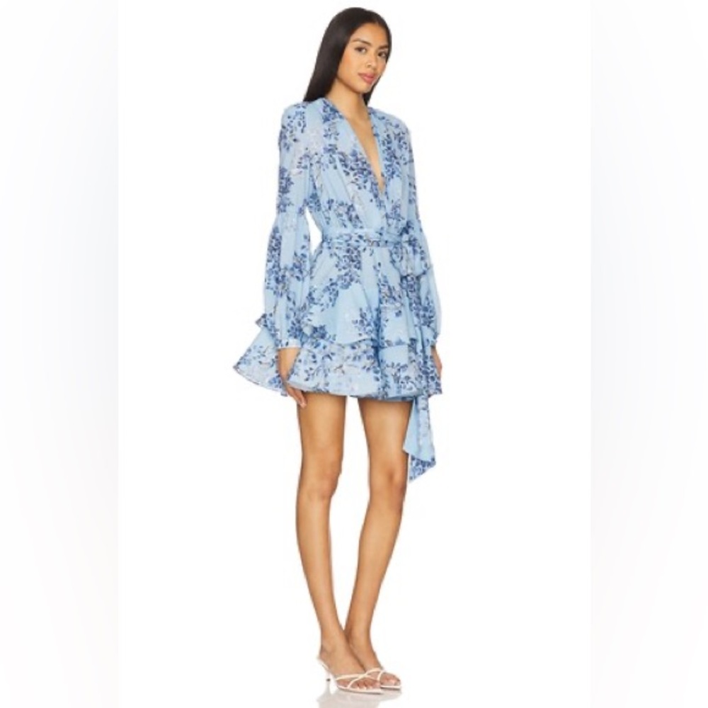 NWOT BRONX ADN BANCO BEDOUIN BLUE POPPY SHORT DRESS Floral Blue Wrap Dress - Picture 2 of 13